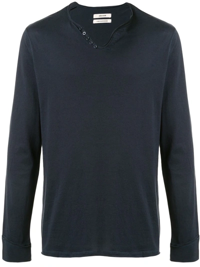 Shop Zadig & Voltaire V-neck Long-sleeve T-shirt In Blue