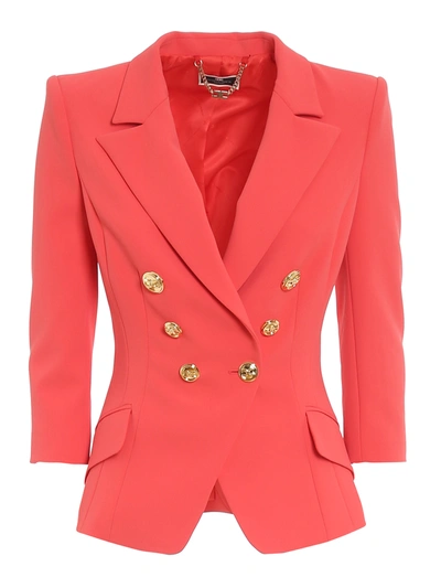 Shop Elisabetta Franchi Cropped Double Breasted Blazer In Dark Pink