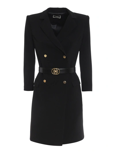 Shop Elisabetta Franchi Crepe Blazer Style Dress In Black