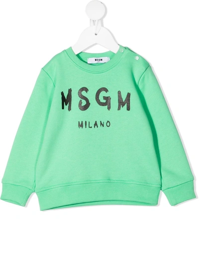 Shop Msgm Logo-print Cotton Sweatshirt In Green