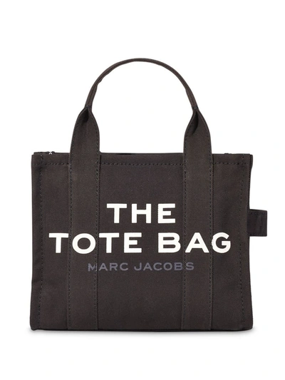 Shop Marc Jacobs Fabric Mini Tote Traveler Handbag With Logo In Black
