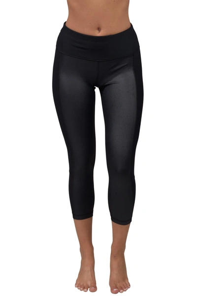 90 Degree By Reflex Cire Mesh Panel High Rise Capri Leggings In