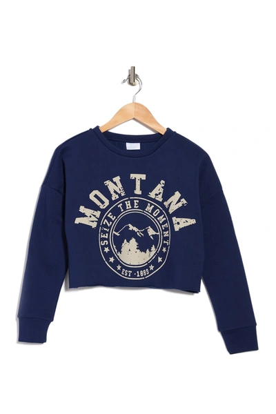 Shop Abound Cropped Graphic Pullover Sweatshirt In Navy Montana