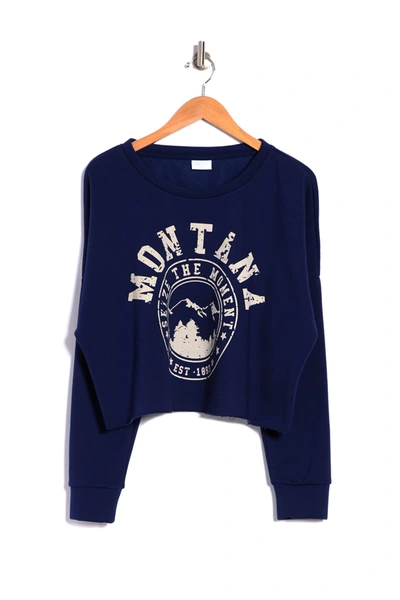 Shop Abound State Print Cropped Fleece Pullover In Navy Montana