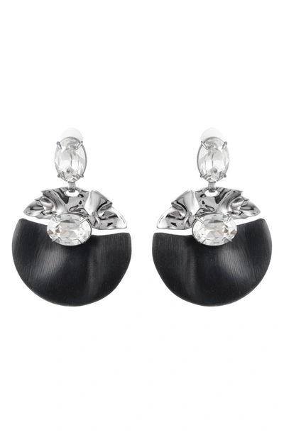 Shop Alexis Bittar Crumpled Crystal Studded Clip-on Earrings In Black