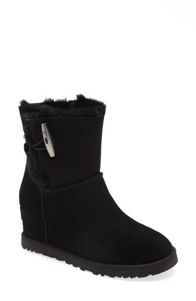 Shop Ugg Classic Femme Toggle Wedge Boot In Black Suede