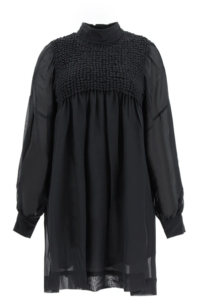 Shop Ganni Chiffon Mini Dress In Phantom (black)