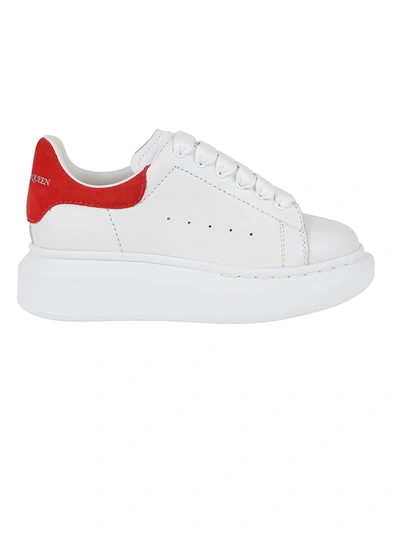 Shop Alexander Mcqueen White Leather Sneakers In Bianco+rosso