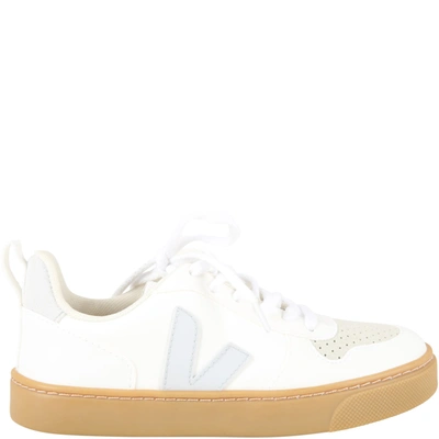 Shop Veja White Sneakers For Kids With Green Logo