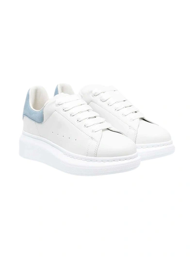 Shop Alexander Mcqueen White Sneakers Kids In Bianco/blu