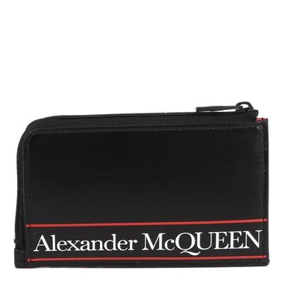 Shop Alexander Mcqueen Black Leather Logo Print Purse In Black/red
