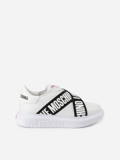 Love Moschino Logo-print Leather Sneakers In White | ModeSens