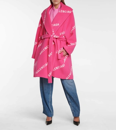 Shop Balenciaga Wool, Cashmere And Silk Wrap Coat In Pink