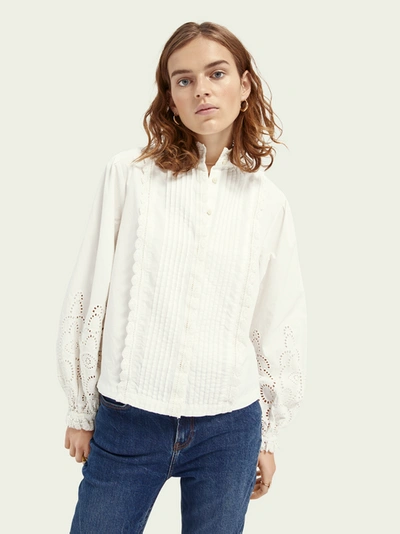 Shop Scotch & Soda Broderie Anglaise Detail Top In White