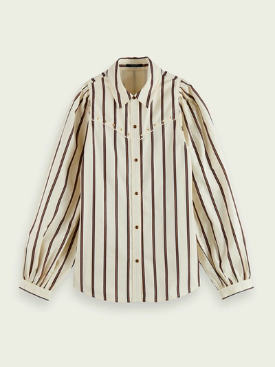 Shop Scotch & Soda Western-style Shirt With Balloon Sleeves In White