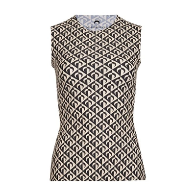 Shop Marine Serre Moon Lozenge Sleeveless Top In 00 Black On Tan Lozenge