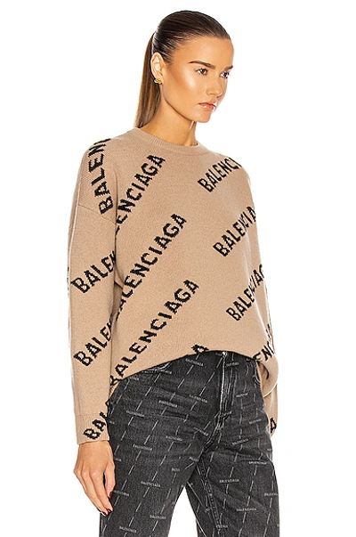 Balenciaga Women's Logo Intarsia Wool-blend Knit Crewneck Sweater In Beige  | ModeSens