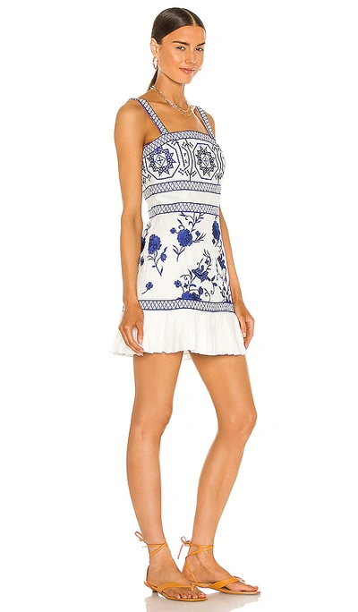 Shop Alexis Asteria Floral Embroidery Dress With Pleating Detail In Blue Embroidery