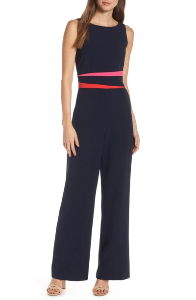 Shop Vince Camuto Colorblock Crepe Jumpsuit In Navy Red