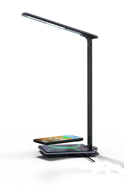 Shop Vibrant Wireless Charging Pad Desk Lamp In Black