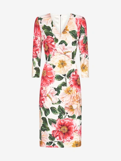 Shop Dolce & Gabbana Camellia-print Viscose Pencil Dress
