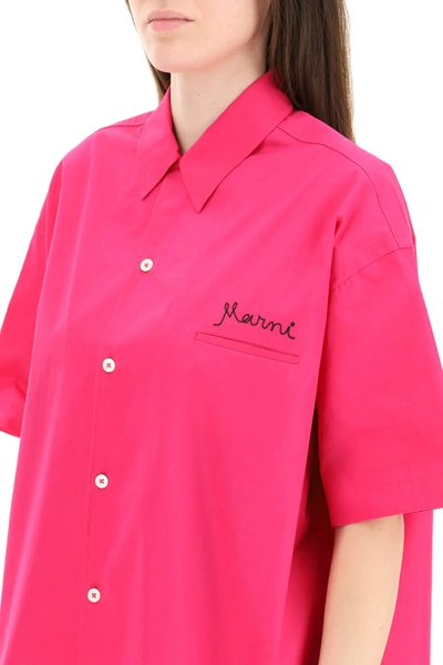 Shop Marni Over Shirt With Embroidery In Fuchsia,black