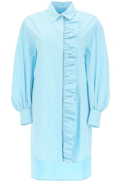 Shop Msgm Shirt Dress With Ruffles In Light Blue