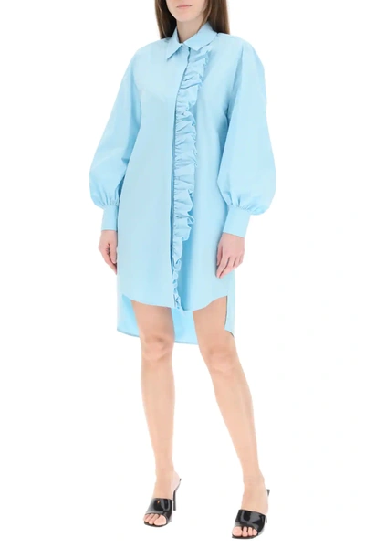 Shop Msgm Shirt Dress With Ruffles In Light Blue