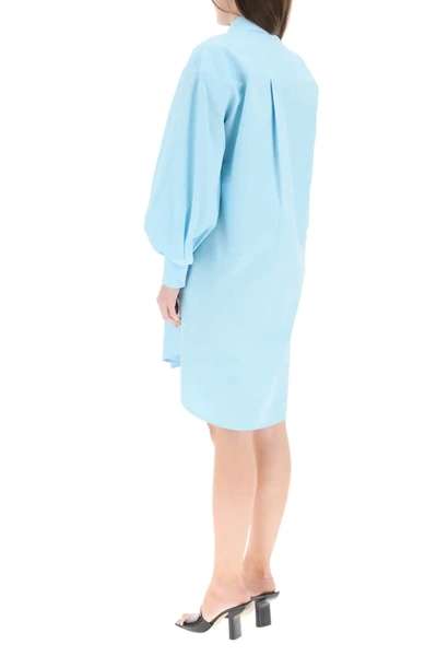 Shop Msgm Shirt Dress With Ruffles In Light Blue