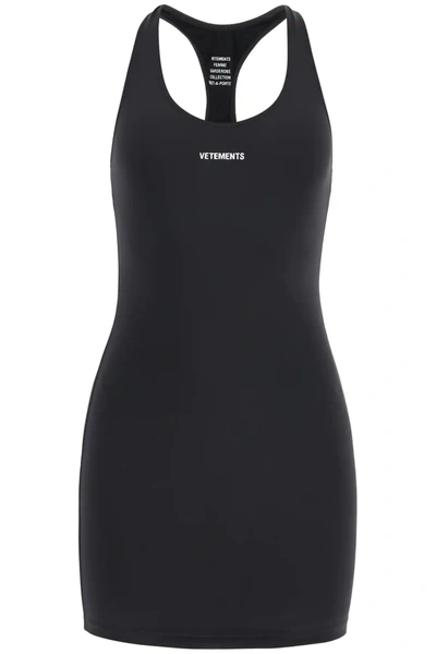 Shop Vetements Jersey Mini Dress With Logo In Black,white