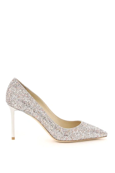 Shop Jimmy Choo Romy 85 Glitter Pumps In Pink,silver