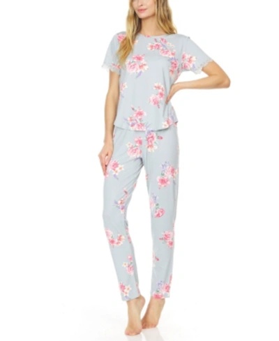 Shop Flora By Flora Nikrooz Women's Annette Printed Knit Pajama Set In Sage