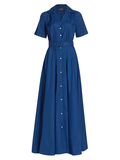 Shop Staud Millie Short-sleeve Belted Shirtdress In Cobalt