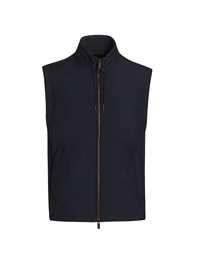 Shop Ermenegildo Zegna Full-zip Nylon Vest In Navy Solid