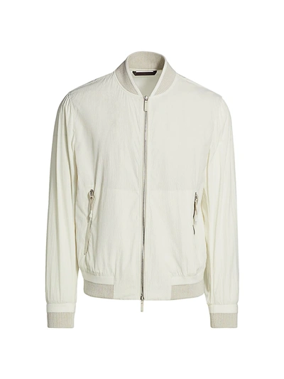 Shop Ermenegildo Zegna Seersucker Bomber Jacket In White Solid