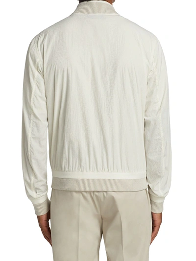 Shop Ermenegildo Zegna Seersucker Bomber Jacket In White Solid