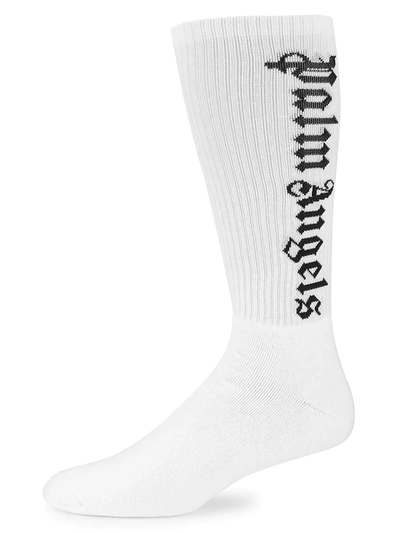 Shop Palm Angels Men's Broken Logo Socks In White