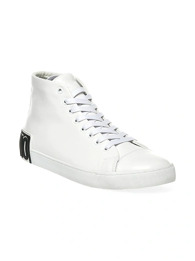 Shop Moschino Men's Logo Leather Sneakers In Bianco