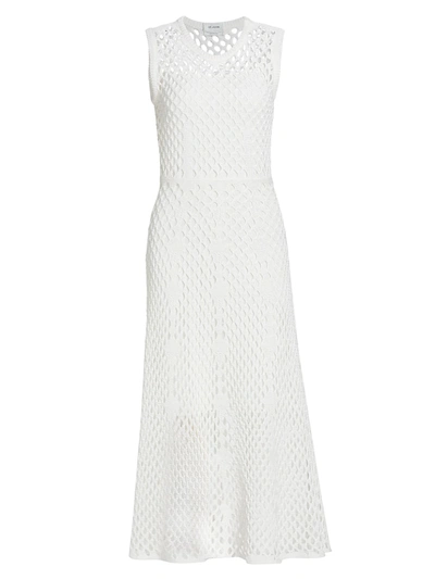 Shop St John Open Lace Knit Midi Dress In Polar White