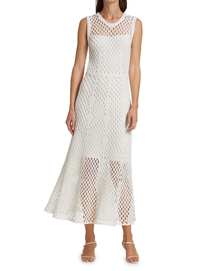 Shop St John Open Lace Knit Midi Dress In Polar White