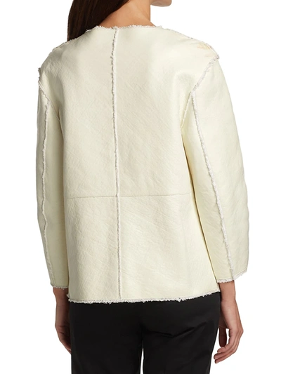 Shop St John Leather Bonded Basketweave Tweed Patch Pocket Jacket In White