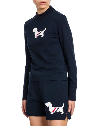 Shop Thom Browne Women's Hector Roll-neck Cotton T-shirt In Navy