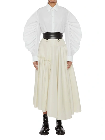 Shop Alexander Mcqueen Women's Gathered Asymmetric Midi Skirt In Bone