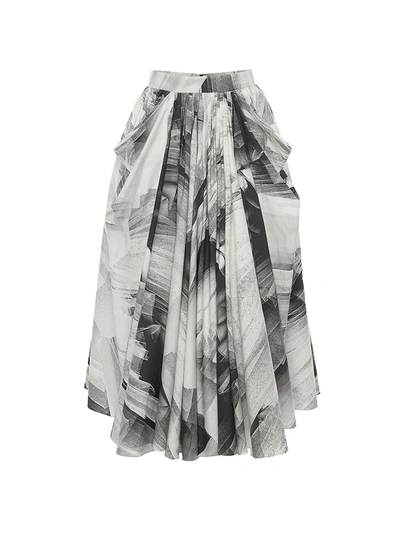 Shop Alexander Mcqueen Bow Print Cotton Toile Midi Skirt In Black White