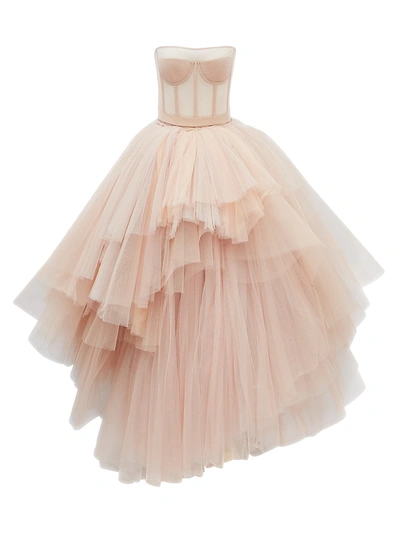 Shop Alexander Mcqueen Strapless Corset Tulle Gown In Rose Mix