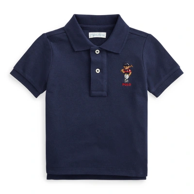 Shop Ralph Lauren Polo Bear Cotton Mesh Polo Shirt In Newport Navy