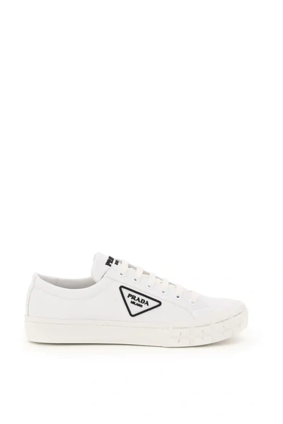Shop Prada Wheel Re-nylon Sneakers In White