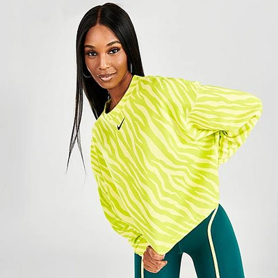 Shop Nike Women's Sportswear Icon Clash Animal Print Crewneck Sweatshirt In Light Zitron/dark Teal Green