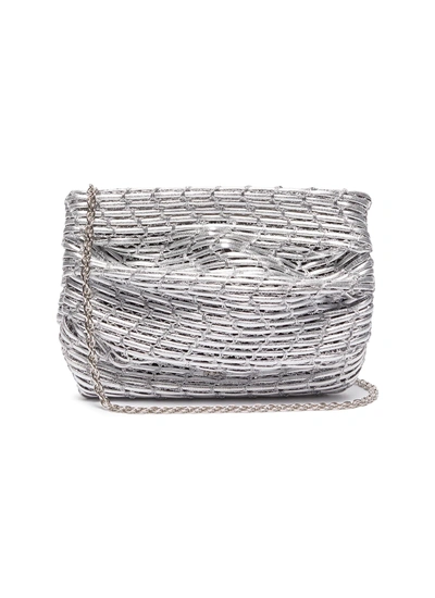 Shop Rodo Abby' Soft Ruched Woven Lamé Leather Clutch In Metallic