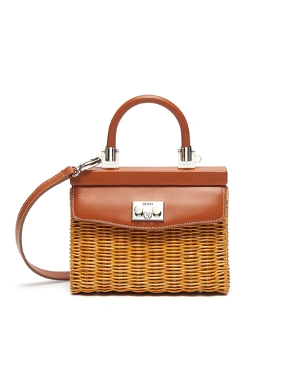 Shop Rodo Small Paris' Leather Detail Wicker Bag In Brown